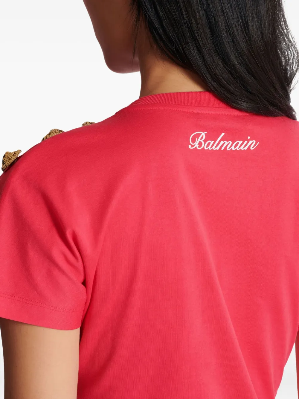Balmain T-shirt met gedrapeerd detail en knoop Roze