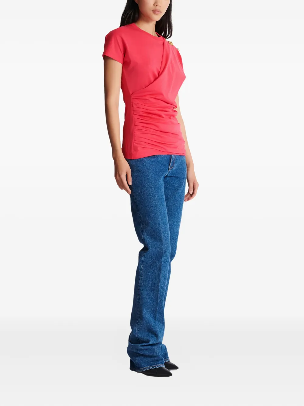  Balmain Draped-detail Button T-shirt - Pink 