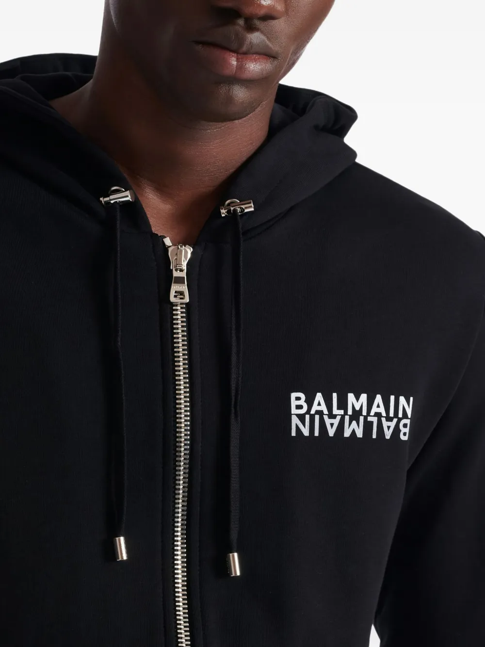 Balmain Hoodie met rits Zwart