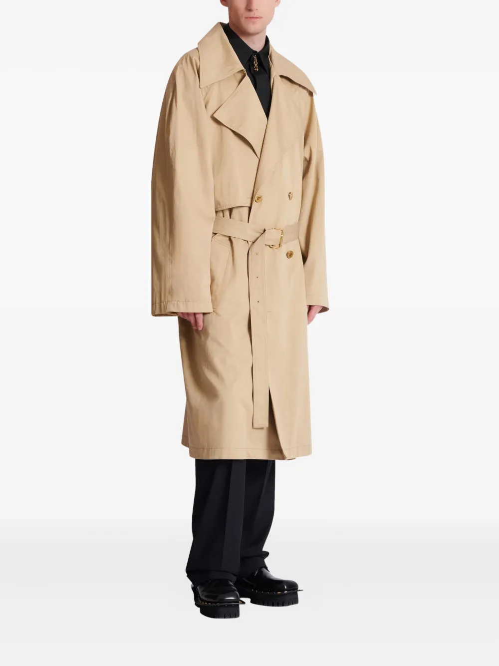  Balmain Belted Trench Coat - Neutrals 
