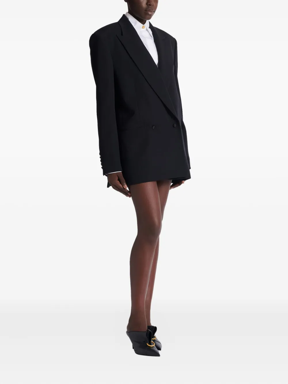 Balmain Grain-de-poudre Double-breasted Blazer In Black