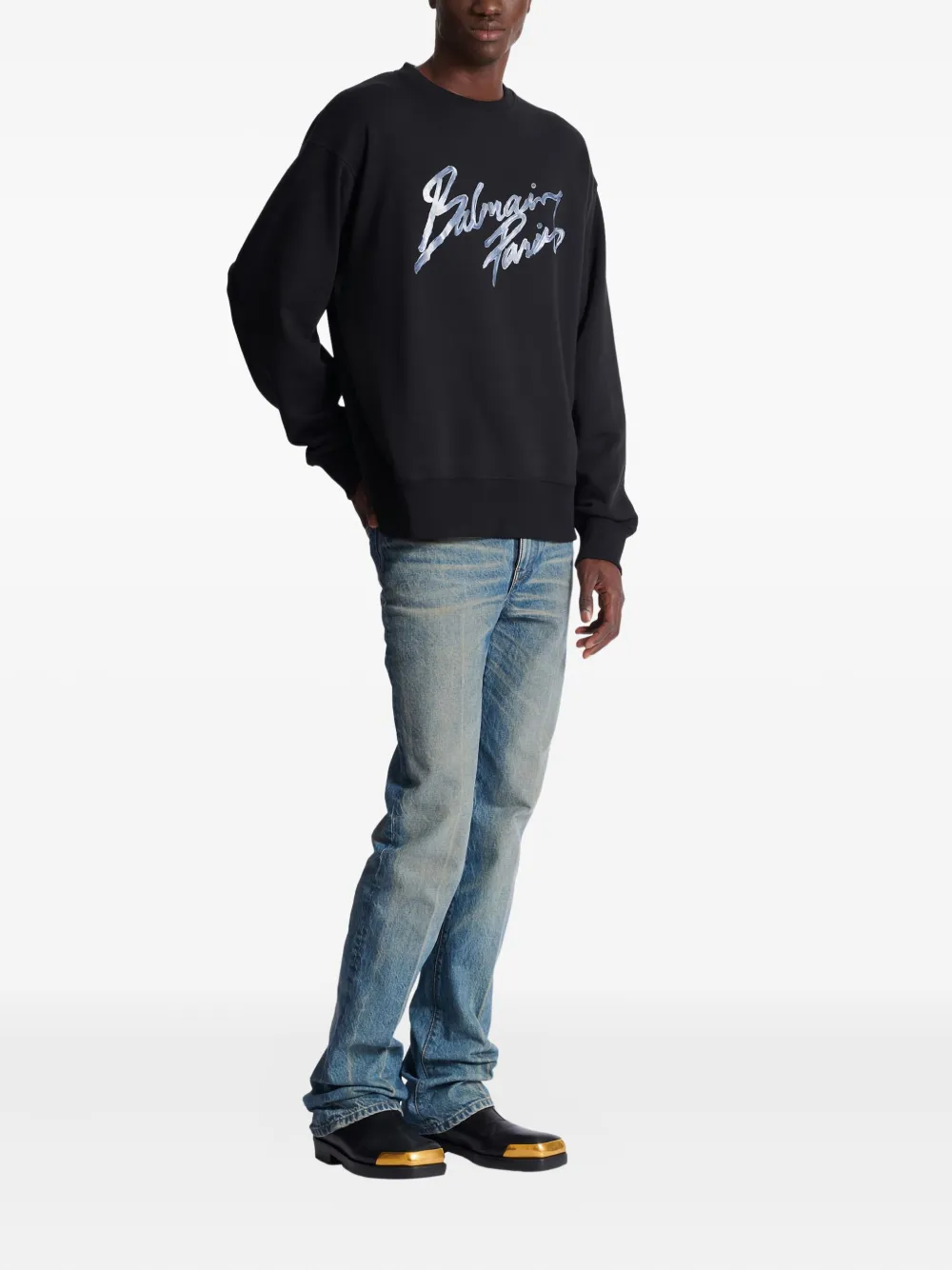 Balmain Paris Logo Intarsia Merino Wool Blend Sweater In Black