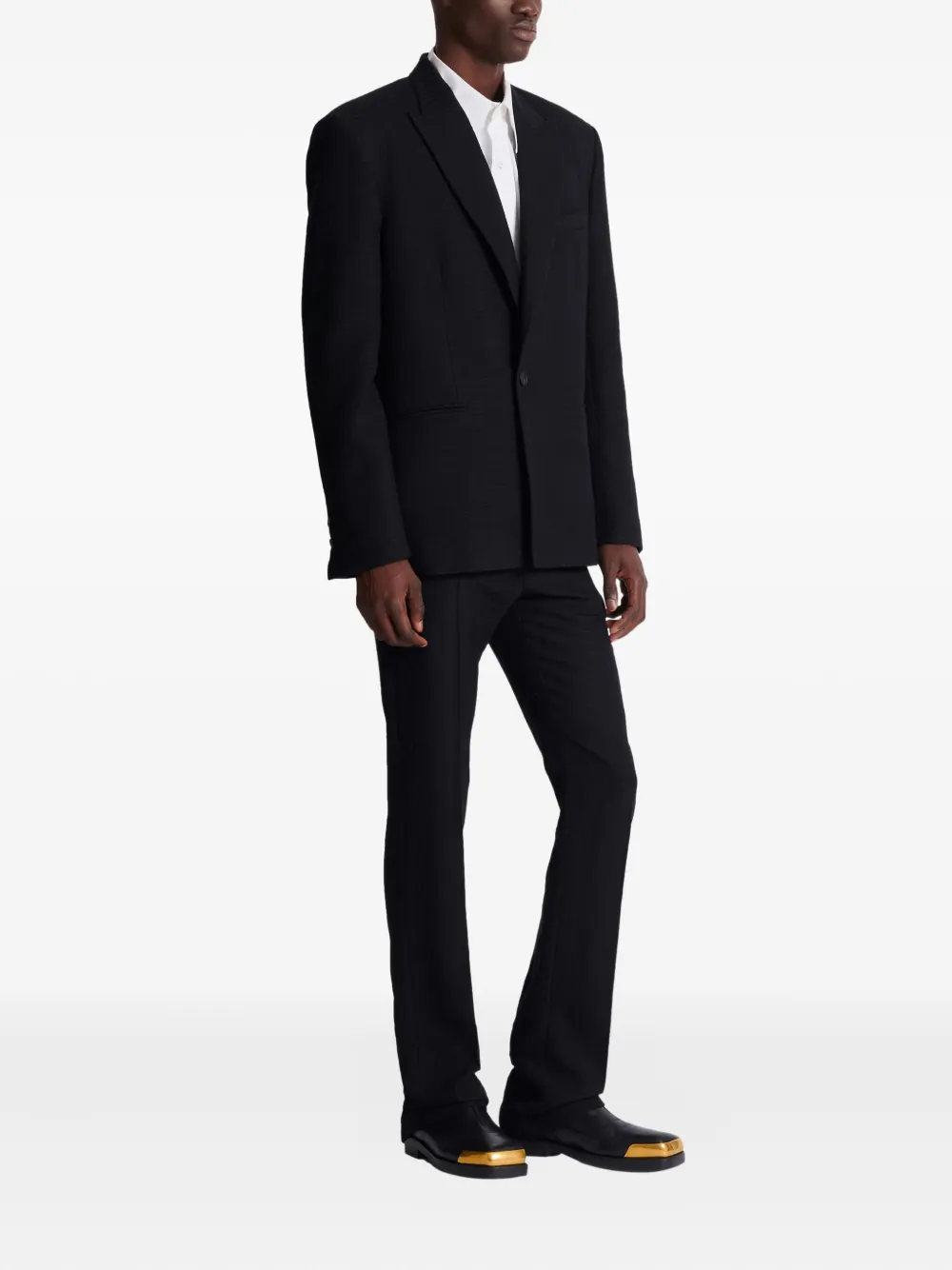  Balmain Monogram-pattern Single-breasted Wool Blazer - Black 