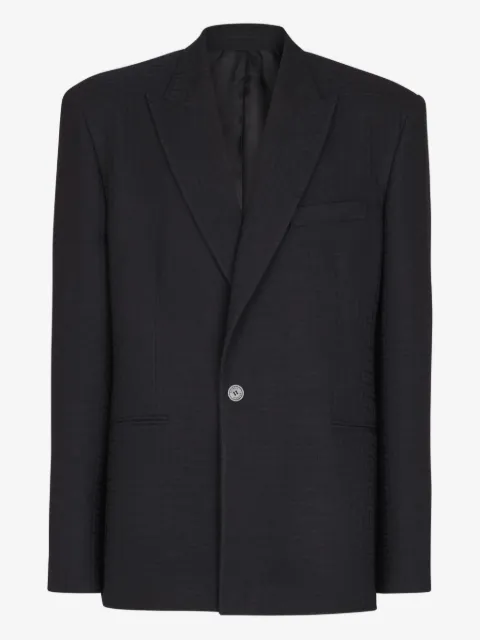 Balmain monogram-pattern single-breasted wool blazer