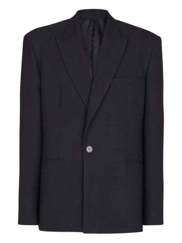 Balmain Monogram-pattern Single-breasted Wool Blazer in Black