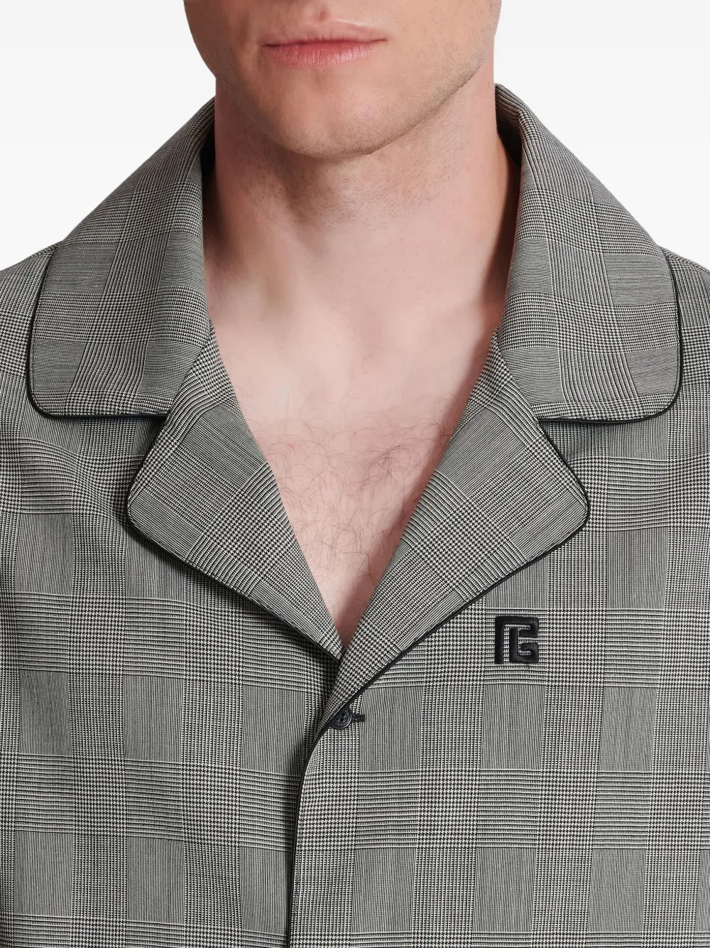 Balmain Prince of Wales geruit overhemd met korte mouwen Zwart