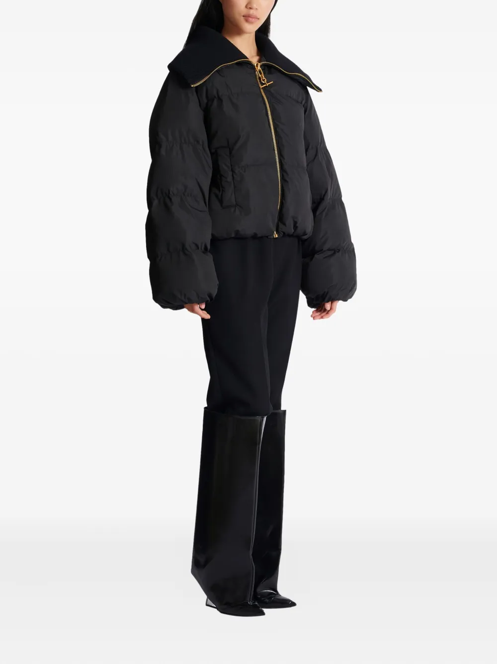 Balmain Cropped Oversized Padded Jacket In Black