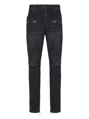 BALMAIN ブラックデニム スリムフィット Balmain ribbed-knee slim-fit Jeans | Black | FARFETCH
