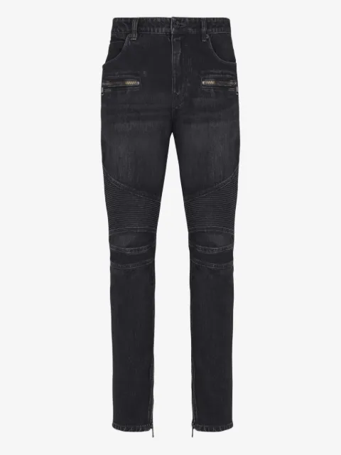 Balmain biker zip-detail cotton jeans