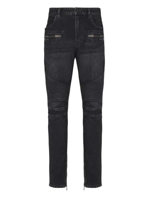 Balmain Calça Jeans Biker Com Zíper | Preto | FARFETCH BR