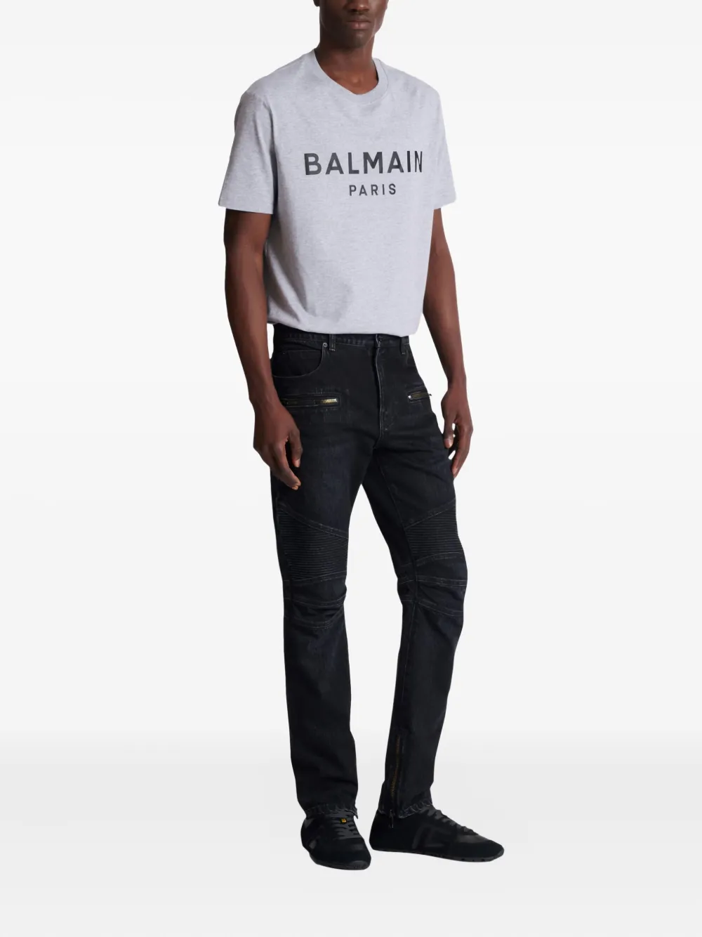 Balmain Biker katoenen jeans met ritsdetail Zwart