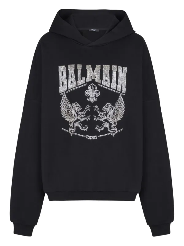 Balmain Crystal-embellished Graphic Hoodie in Black
