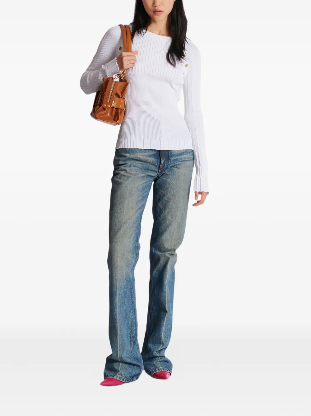 Balmain Knit Top With Buttons In White