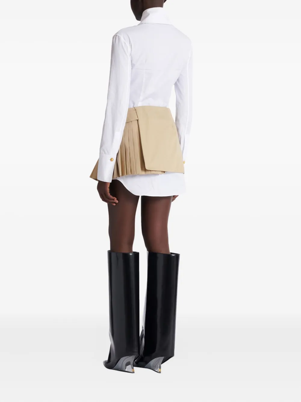 Balmain Mini-rok met ceintuur en plooien Beige