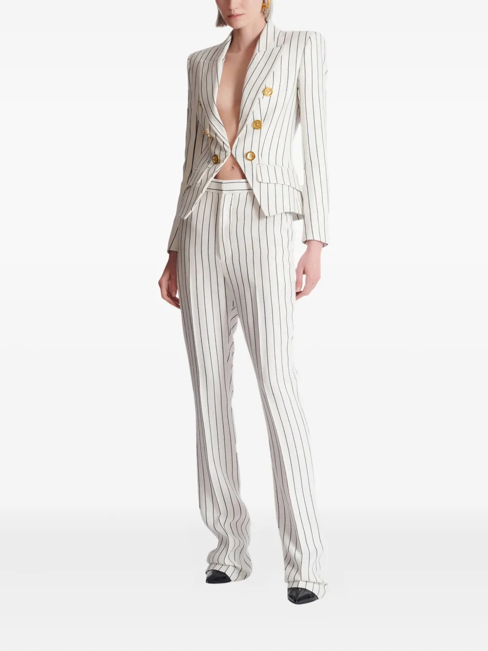  Balmain Double-breasted Striped Blazer - White 