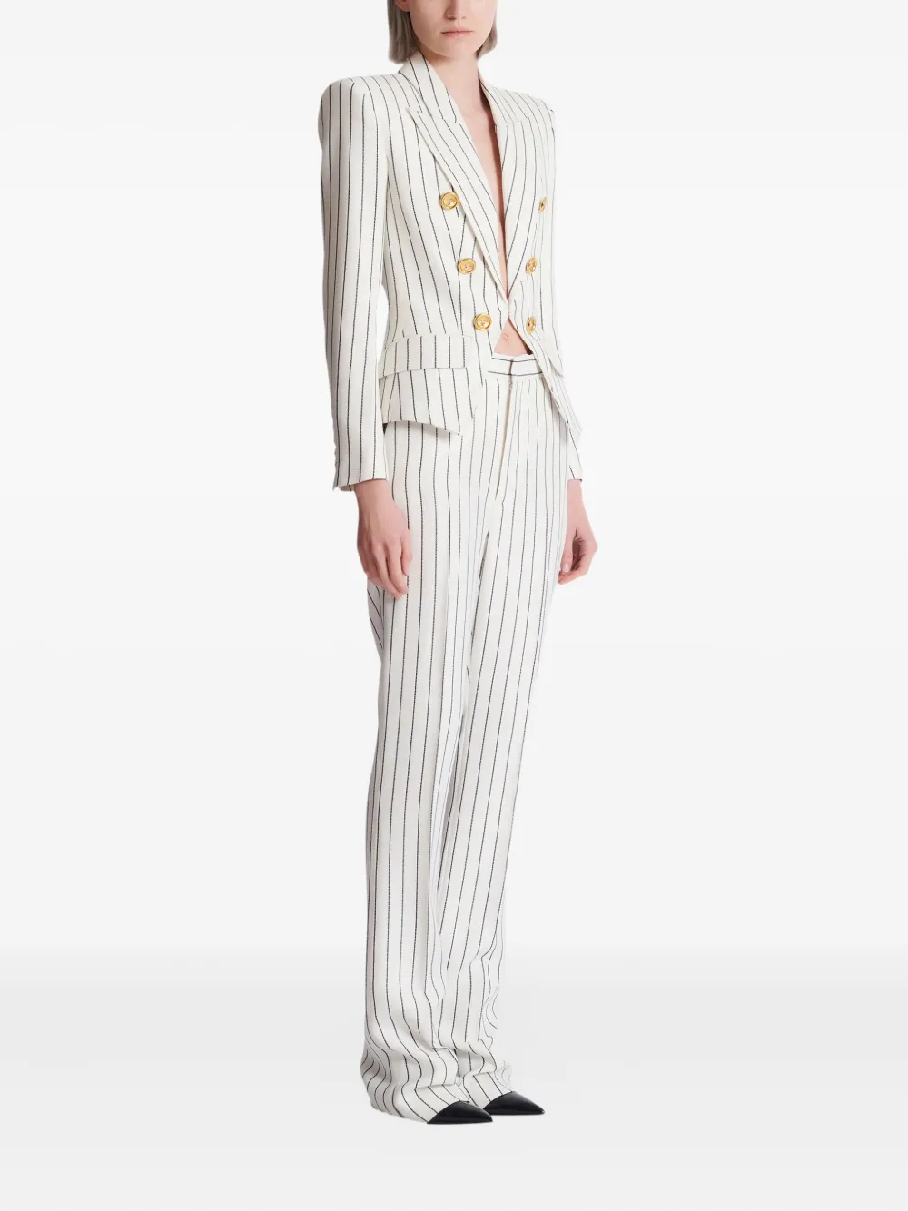  Balmain Double-breasted Striped Blazer - White 