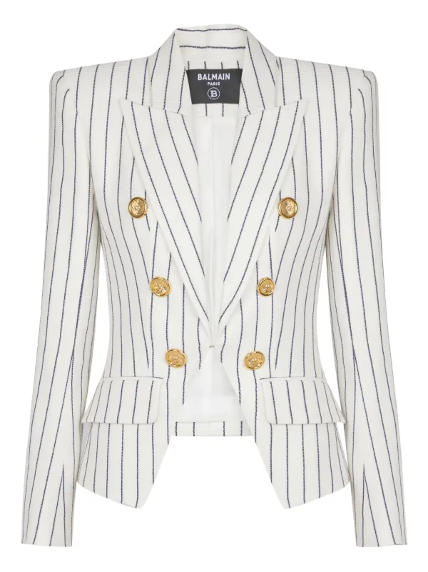 Balmain 6-button Pinstripe Jacket in White
