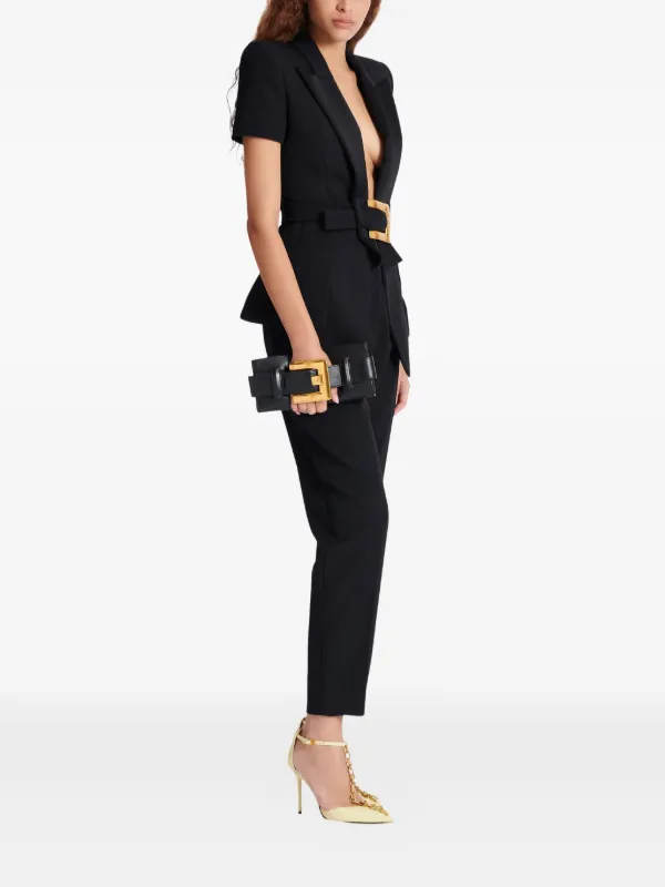 Balmain Belted grain-de-poudre Blazer | Black | FARFETCH JO