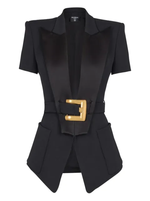 Balmain belted grain-de-poudre blazer
