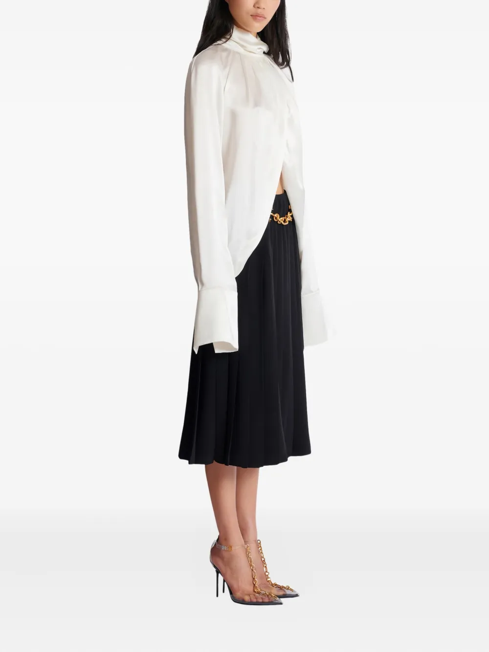  Balmain Draped Long-sleeve Blouse - White 