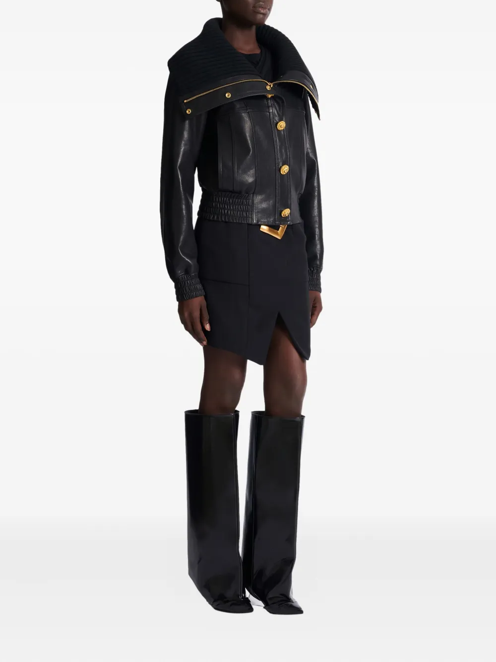  Balmain Knit-collar Button Jacket - Black 