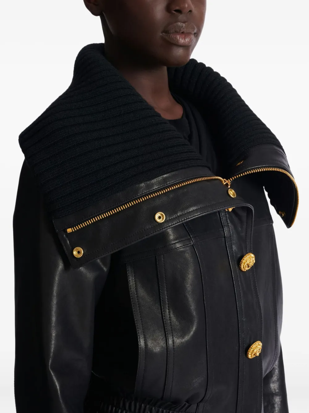 Balmain Jack met knopen en gebreide kraag Zwart