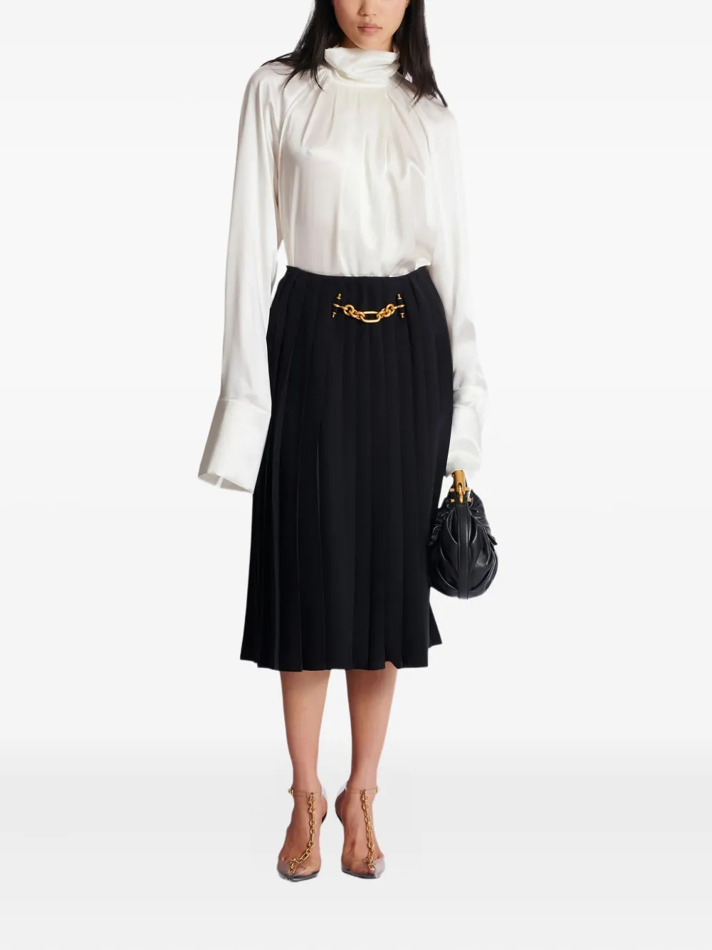 Balmain Plooirok verfraaid met ketting - Zwart