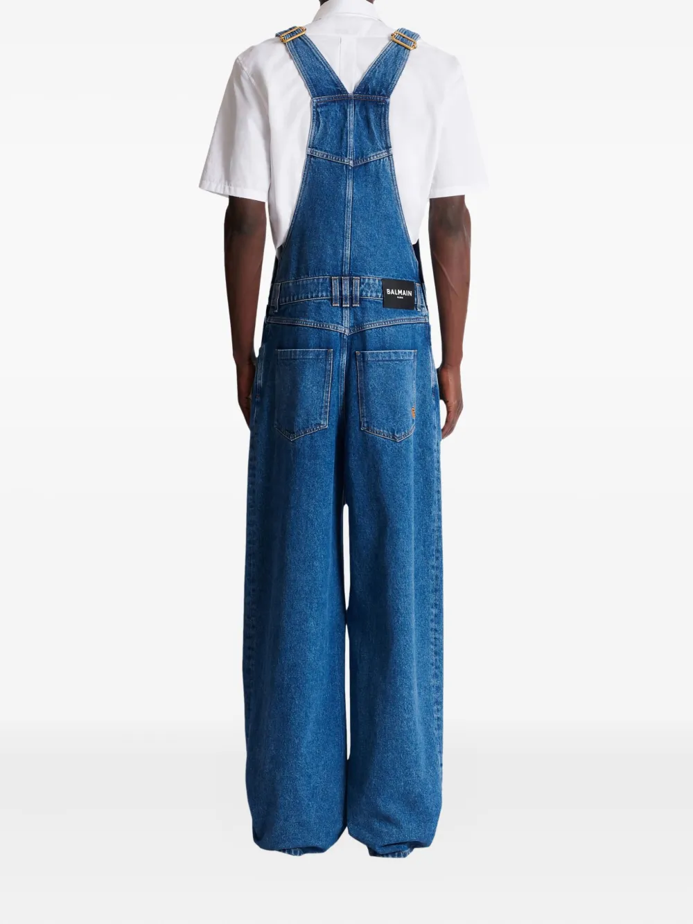 Balmain Denim jumpsuit met T-bandsluiting Blauw
