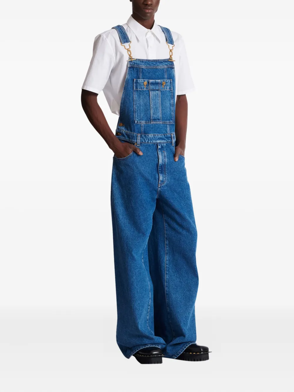  Balmain T-bar-fastening Denim Jumpsuit - Blue 