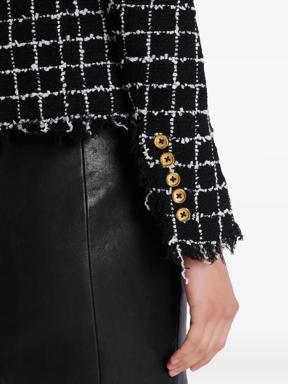 frayed button tweed jacket