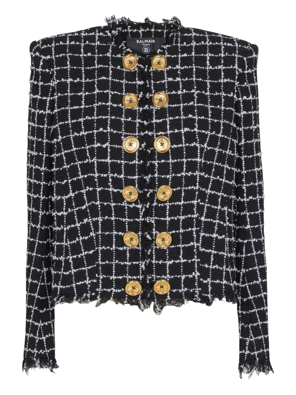 Balmain frayed button tweed jacket | Black | Image 1