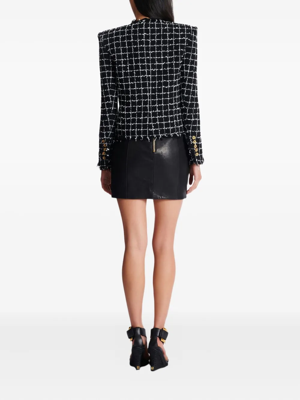 frayed button tweed jacket
