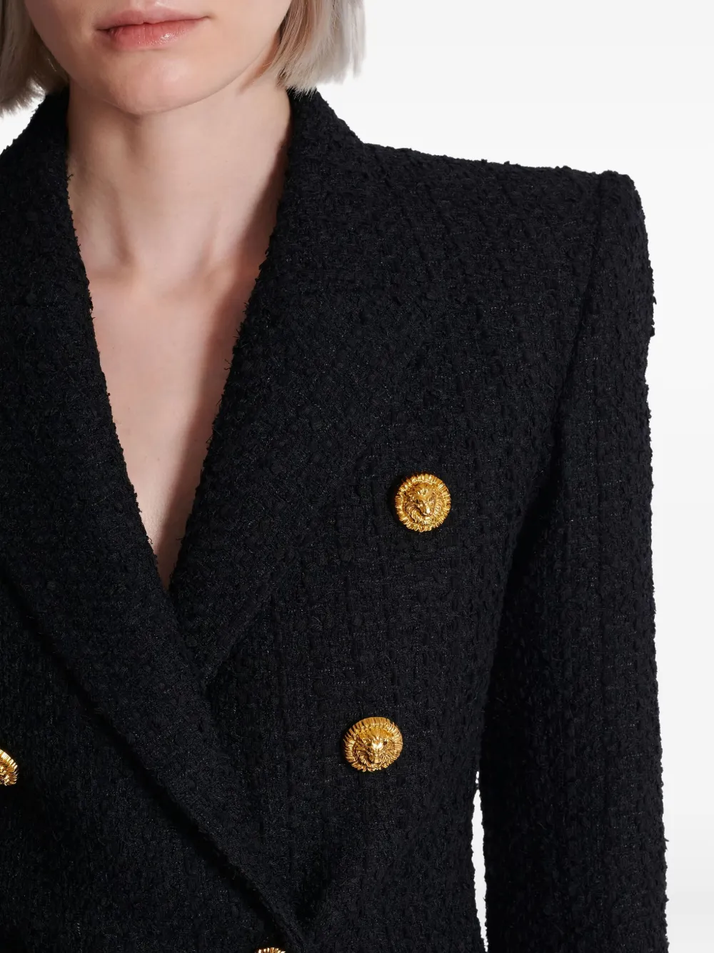 Balmain Six-button Tweed Blazer In Black