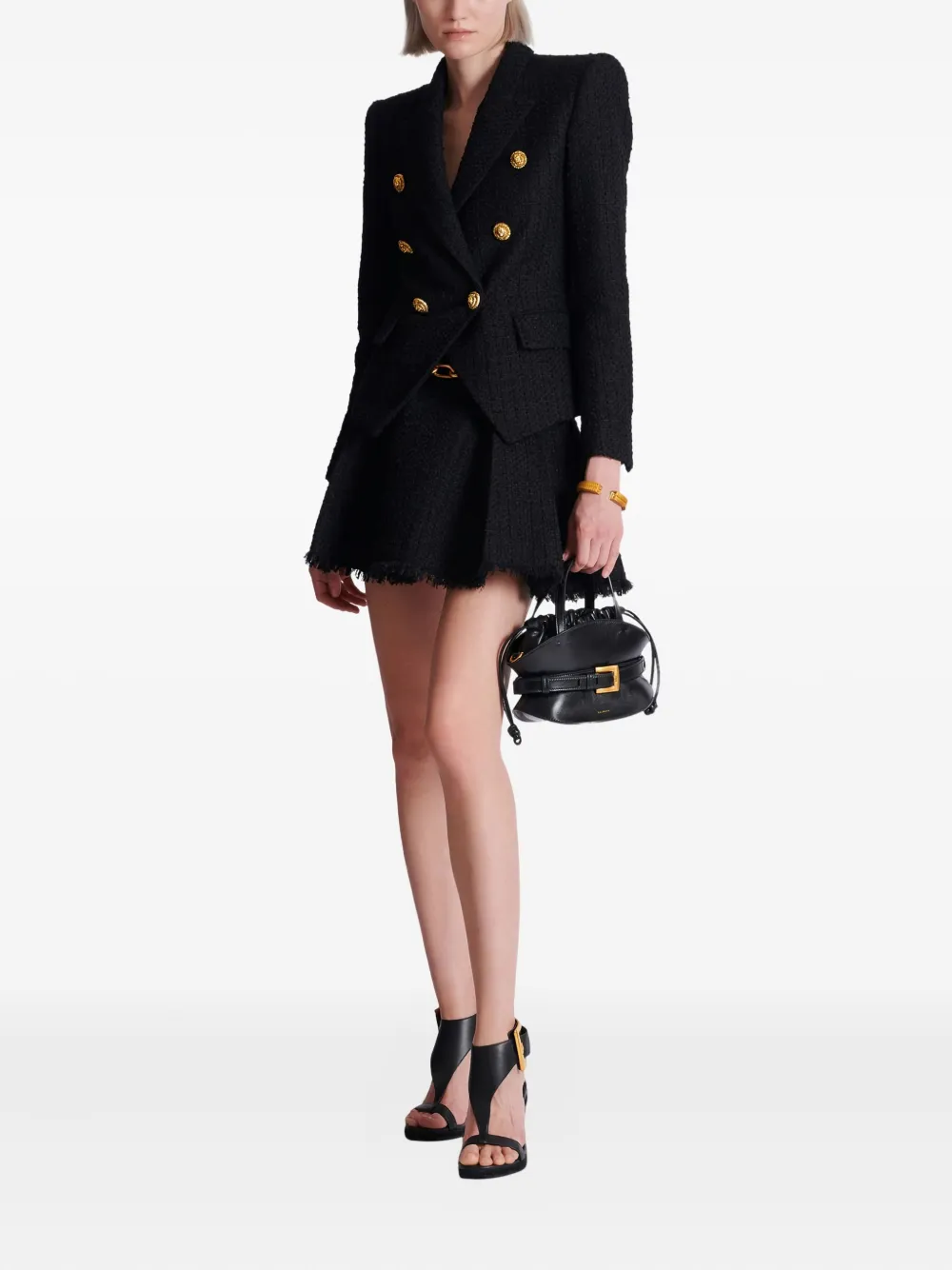 Balmain Six-button Tweed Blazer In Black