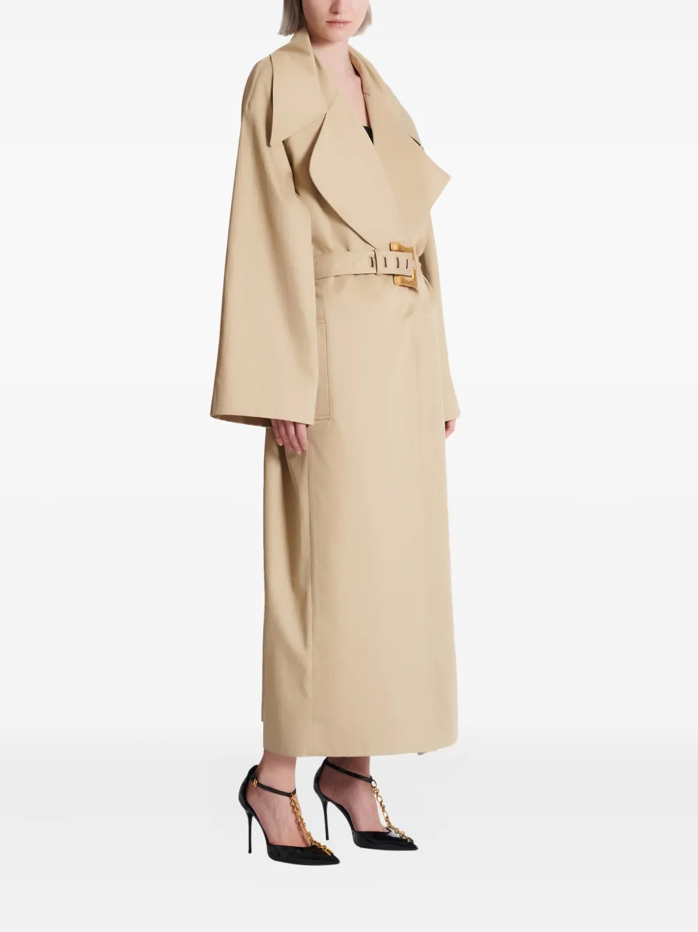  Balmain Belted Trench Coat - Neutrals 