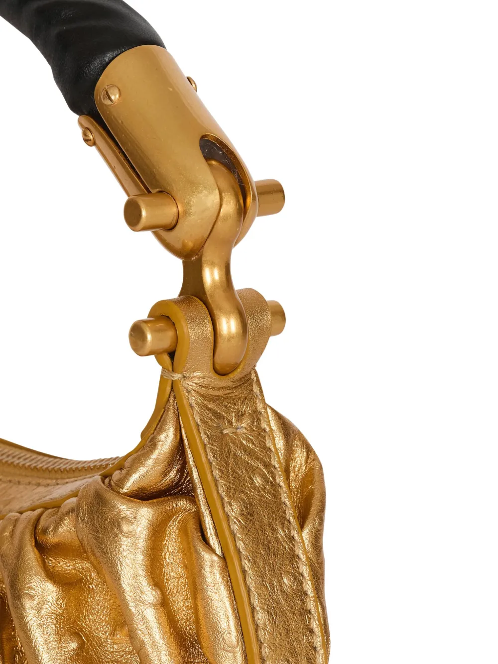 Balmain Mini Leather Ebene Top-handle Bag In Gold