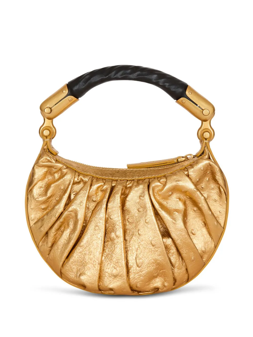 Balmain Mini Leather Ebene Top-handle Bag In Gold