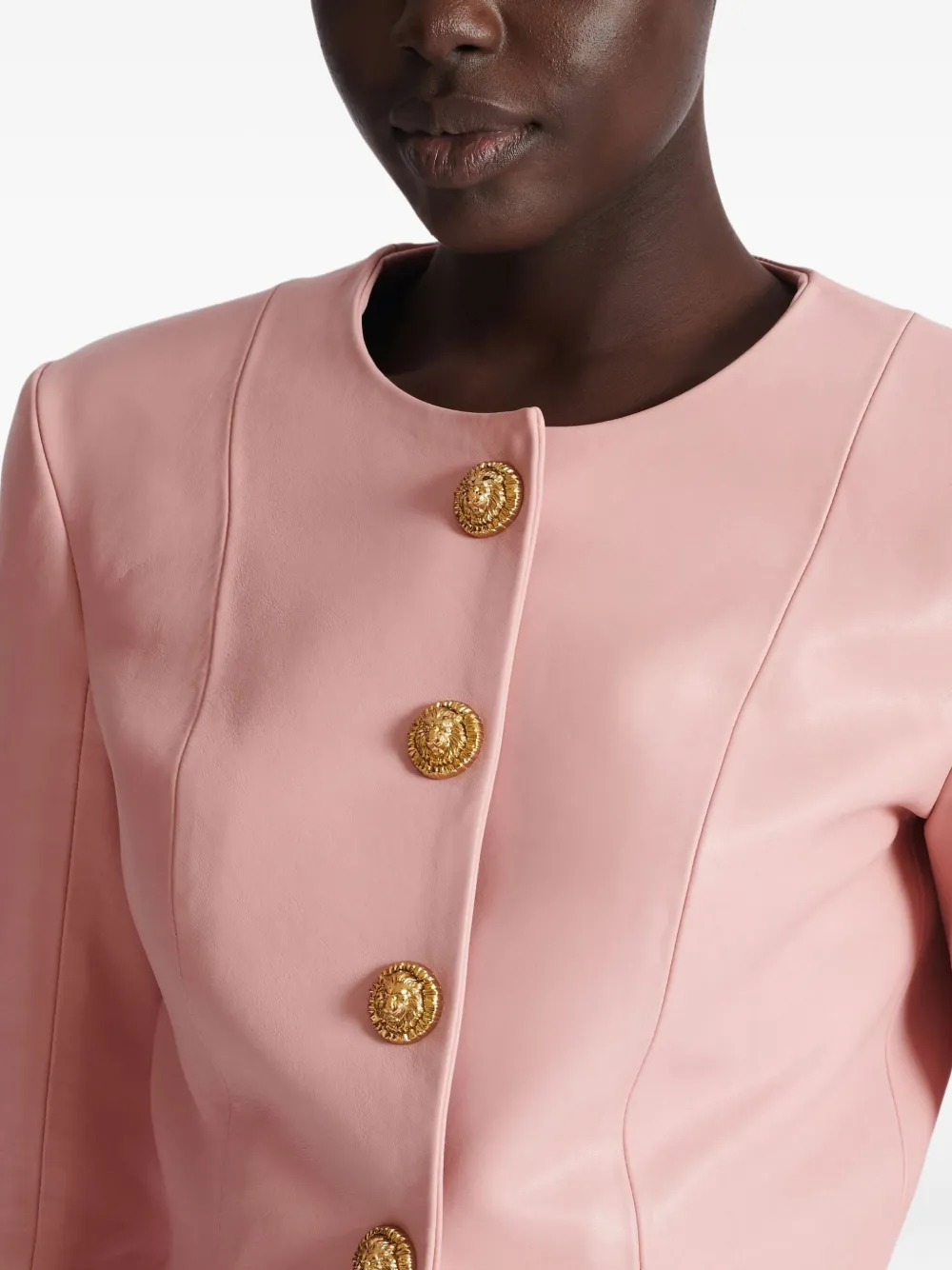 Balmain Lamsleren jack met knoop Roze