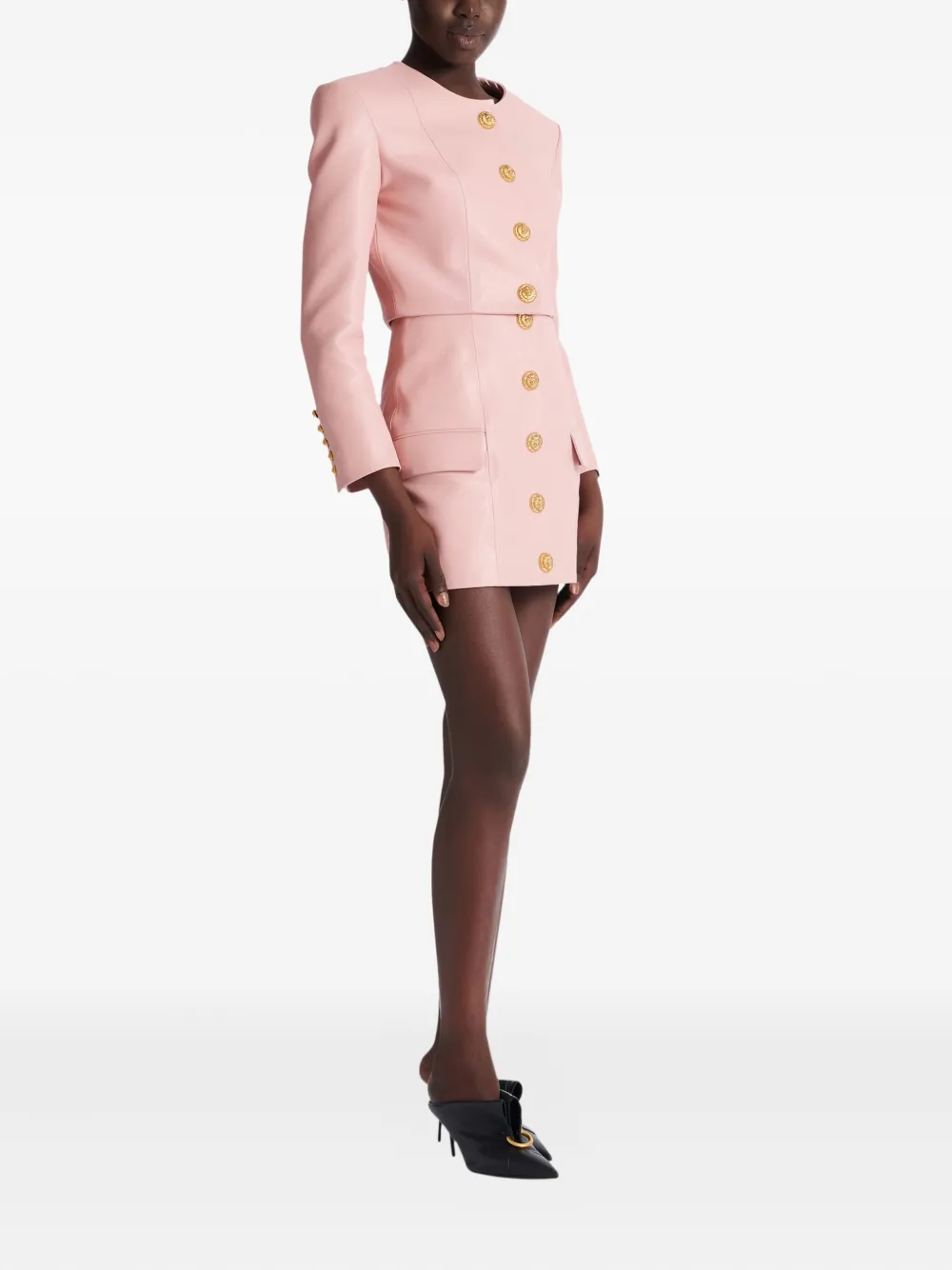  Balmain Button Lambskin Jacket - Pink 