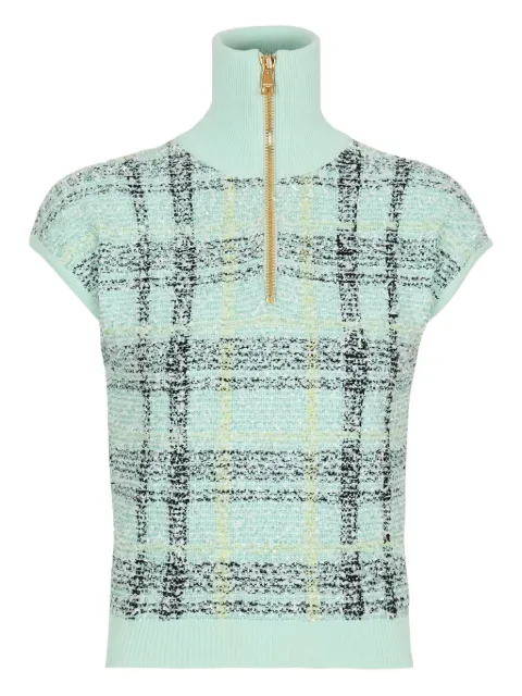 Balmain top con cierre y motivo de cuadros