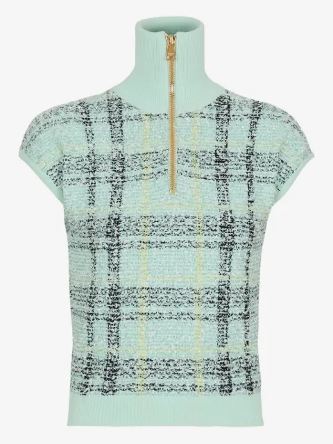 Balmain plaid-detail zip-fastening top