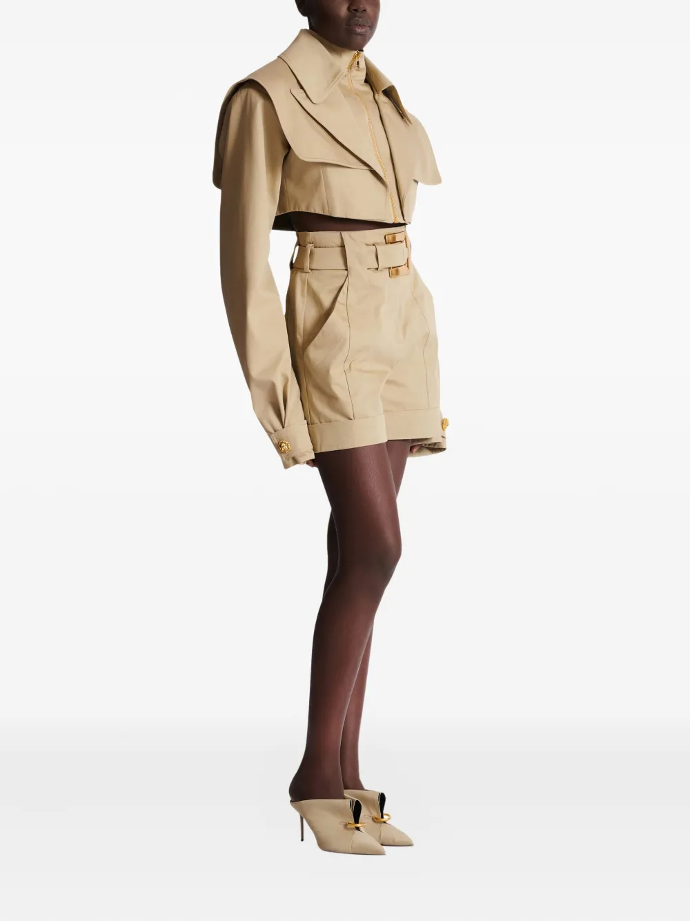  Balmain Belted-waist Shorts - Neutrals 