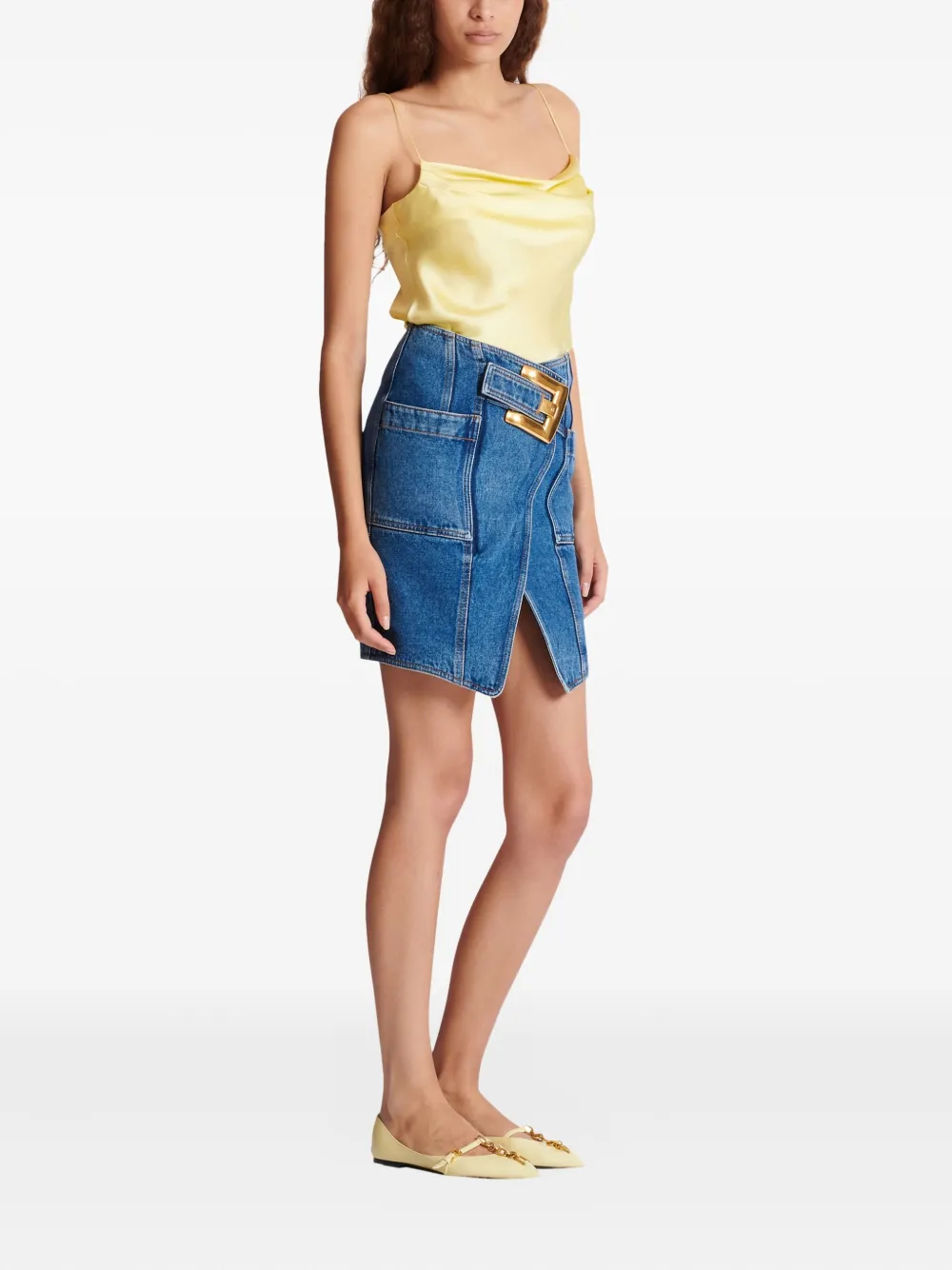 Balmain Belt Pocket Mini Skirt In Blue