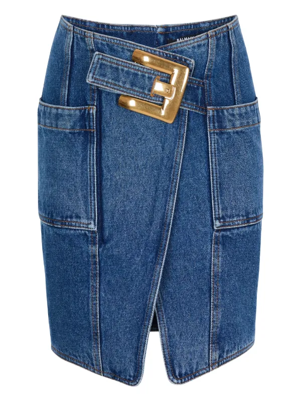 Balmain Belt Pocket Mini Skirt in Blue