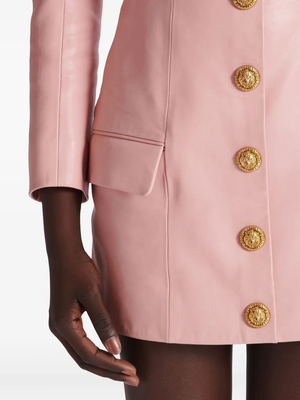Balmain Lamsleren mini-rok met knopen Roze