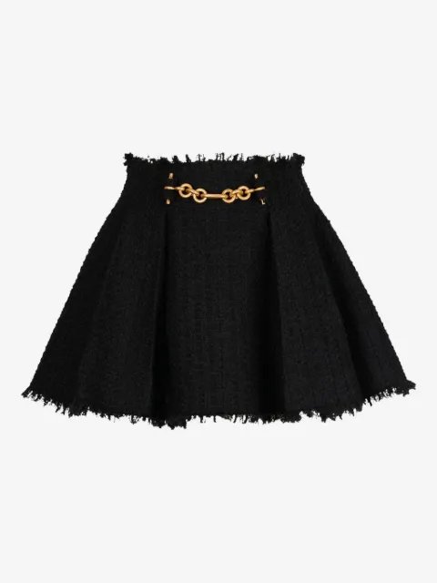 Balmain pleated flared tweed skirt