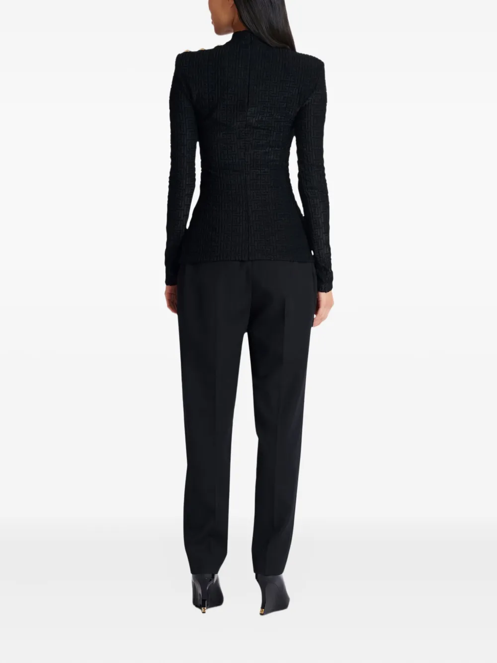 Balmain Ls Bouclette top met monogram-print Zwart