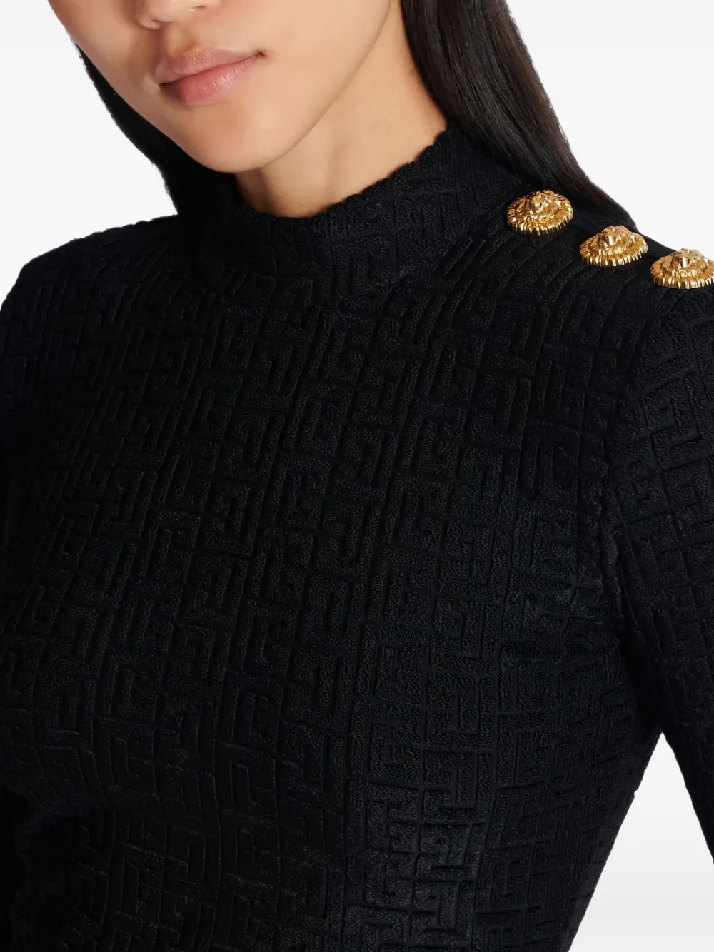 Balmain Ls Bouclette top met monogram-print Zwart