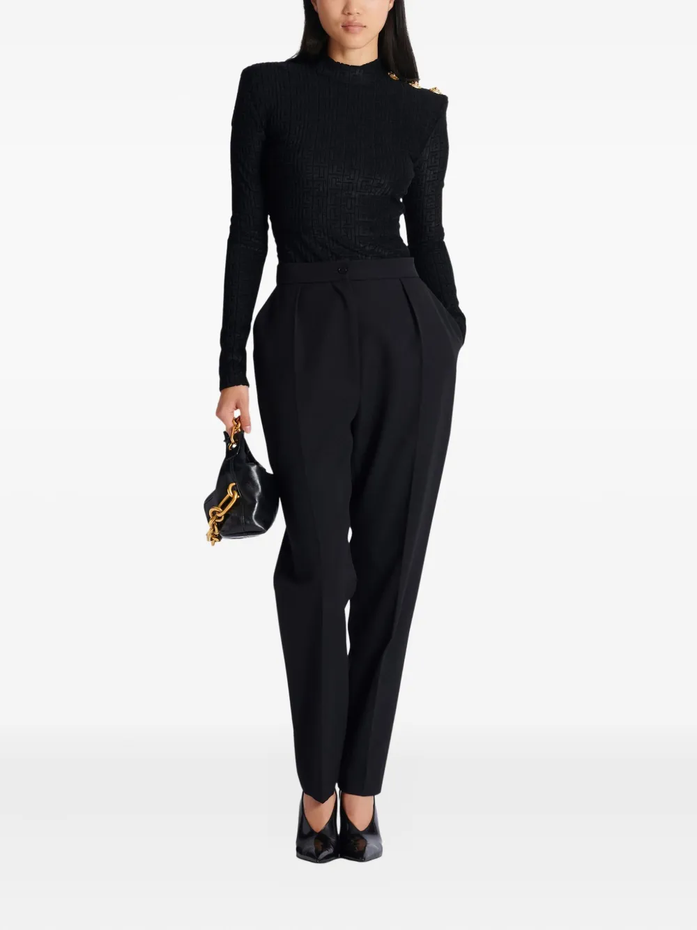 Balmain Ls Bouclette monogram-pattern button top | T-Shirts & Jersey Shirts | Image 2