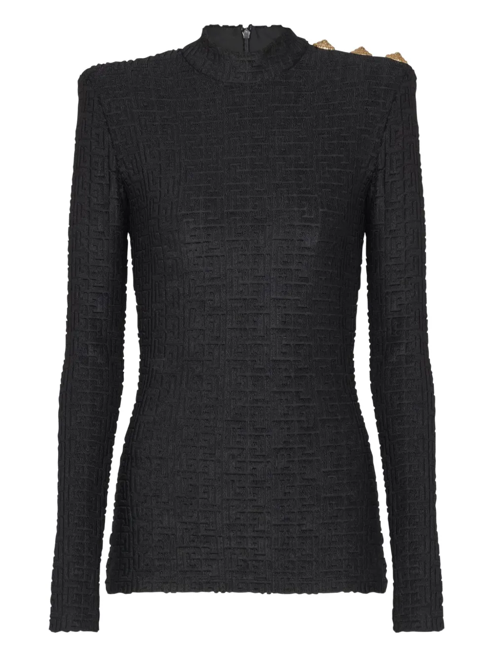 Balmain Top Ls Bouclette con monogramma - Nero